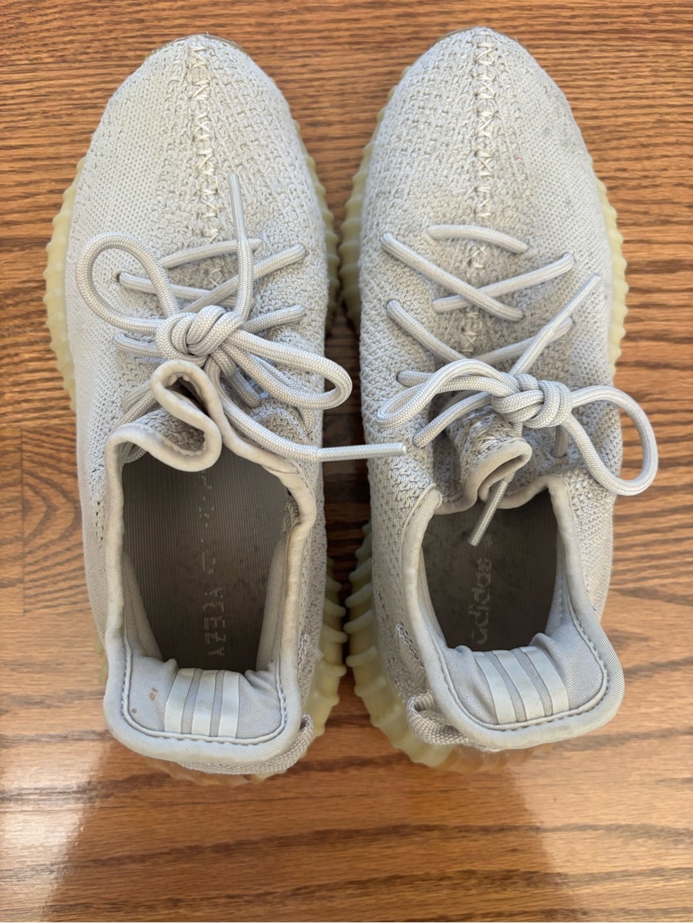 Yeezy Light Gray Knit Sneakers with Cream Sole